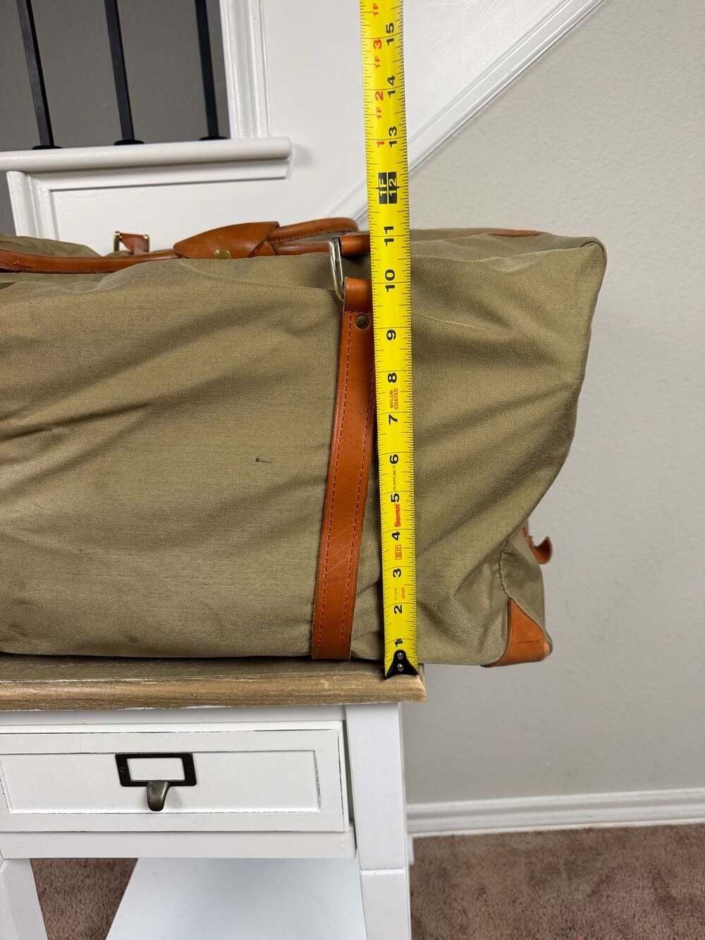 WTW Traveler Duffle Bag Leather-Trim Canvas Tan Weekender Bag - Picture 6 of 8